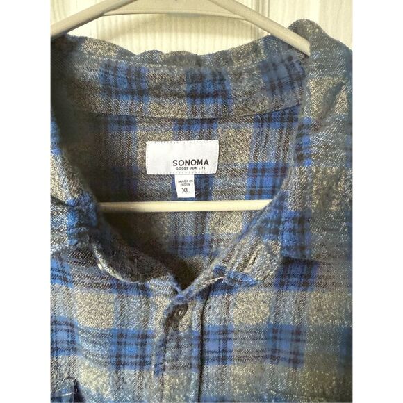 Sonoma Men's XL Blue Gray Flannel Button Down Double Breasted Outerwear - Picture 3 of 4